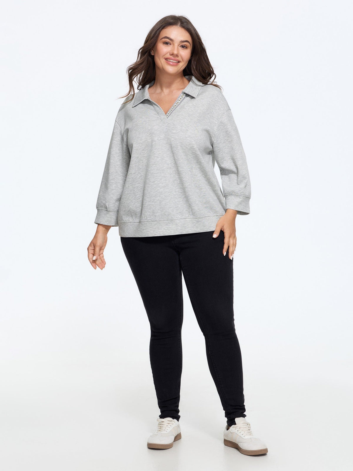 Collared Neck Heather Casual Sweatshirt