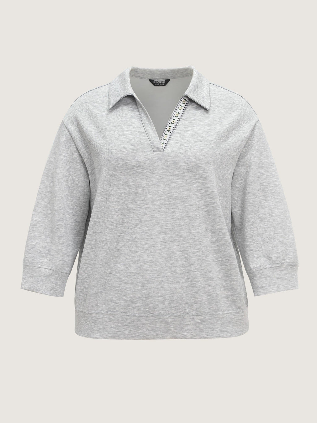 Collared Neck Heather Casual Sweatshirt