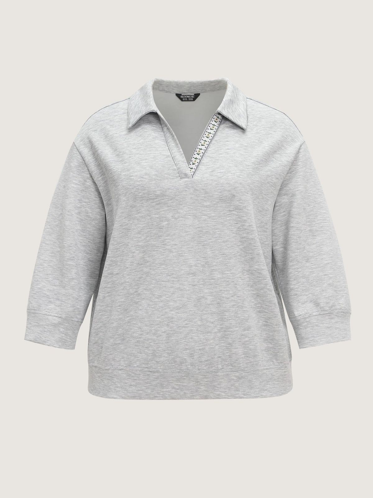 Collared Neck Heather Casual Sweatshirt