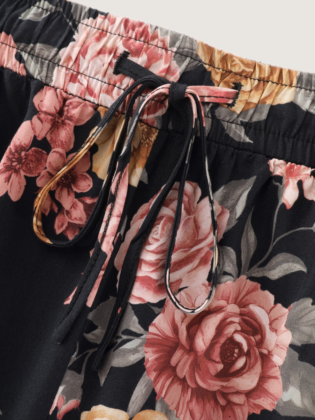 Floral Print Drawstring Waist Wide‑Leg Pants