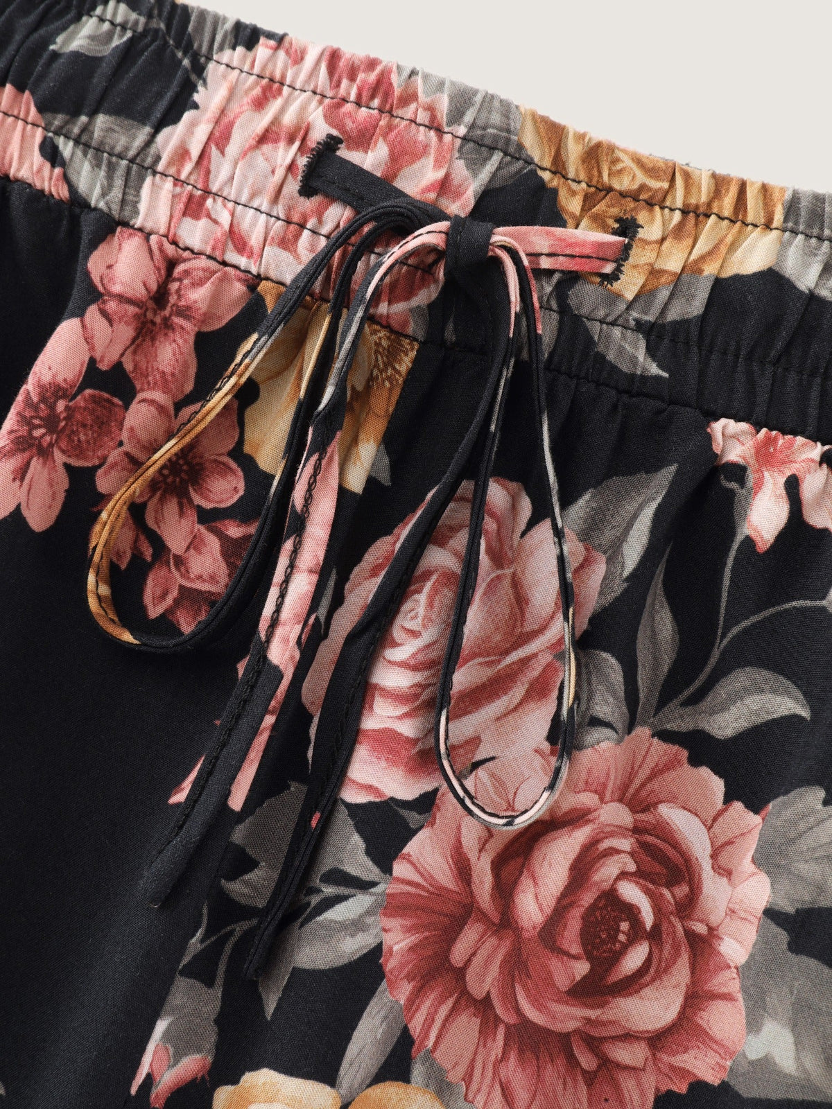 Floral Print Drawstring Waist Wide‑Leg Pants