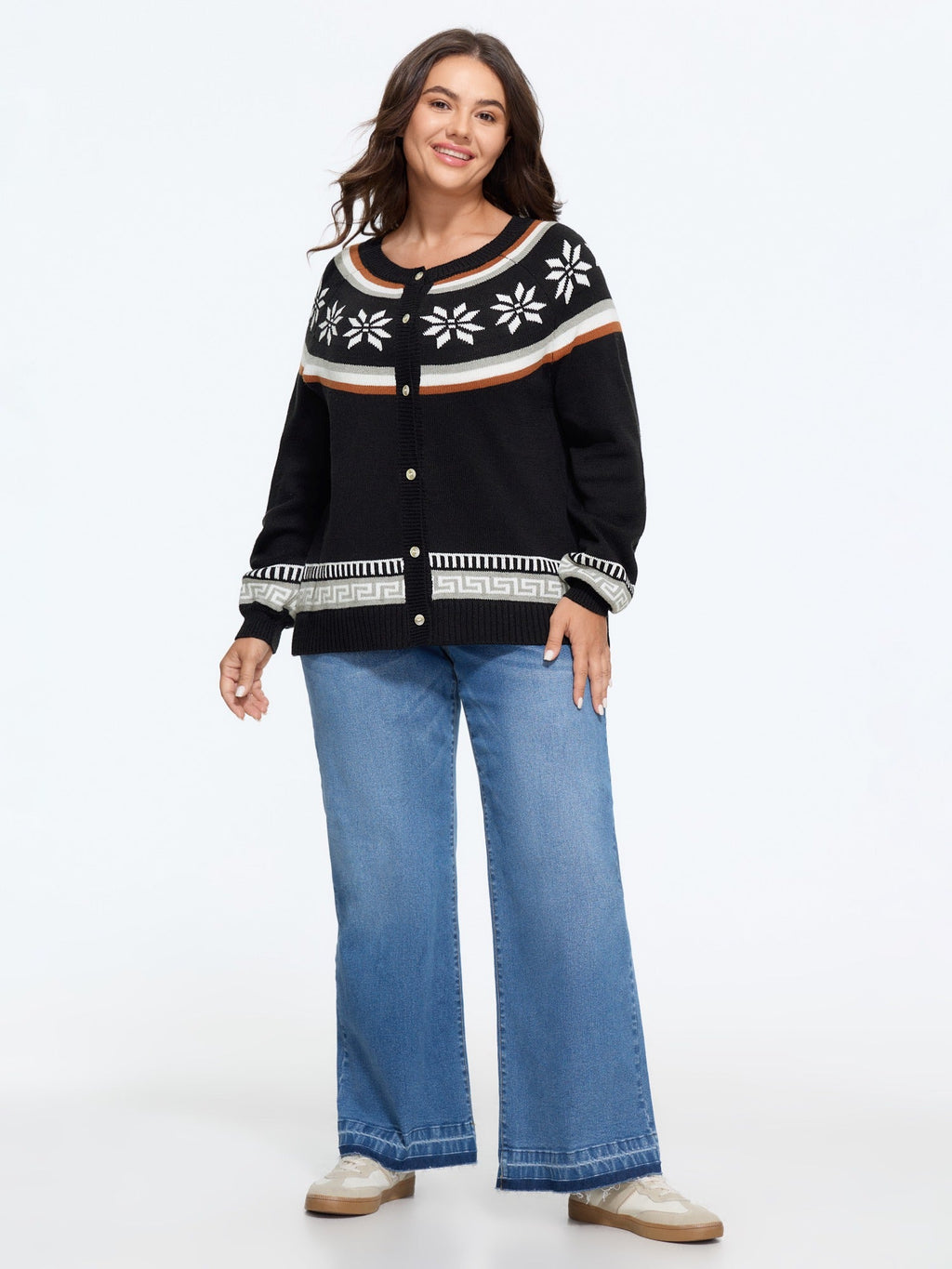 Snowflake Fair Isle Button‑Front Cardigan