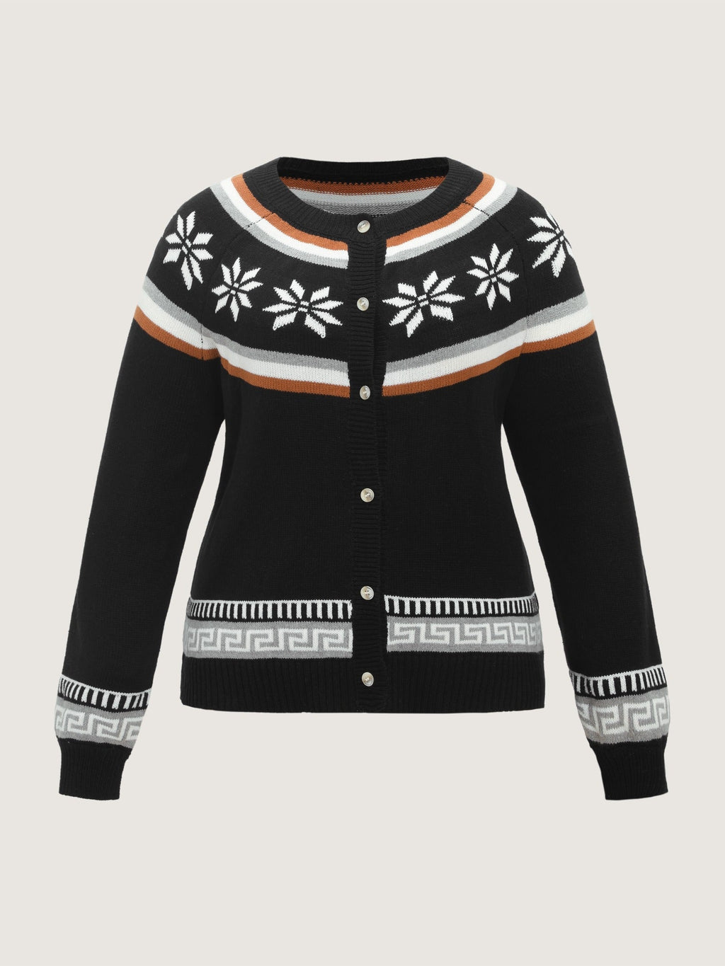 Snowflake Fair Isle Button‑Front Cardigan