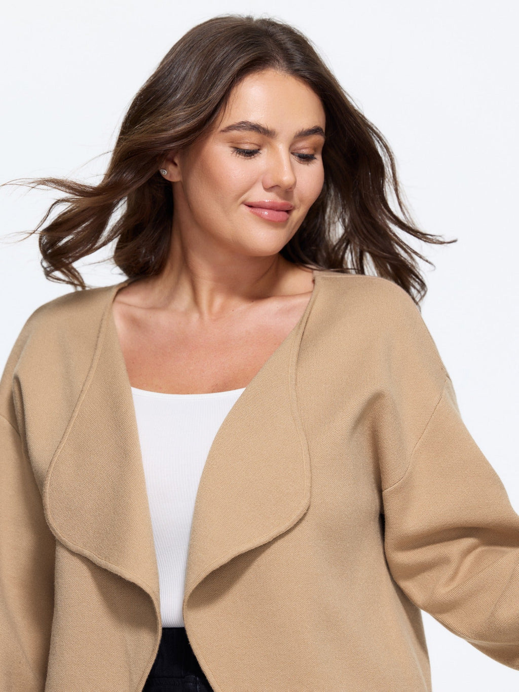 Lapel Collar Open Front Cropped Cardigan