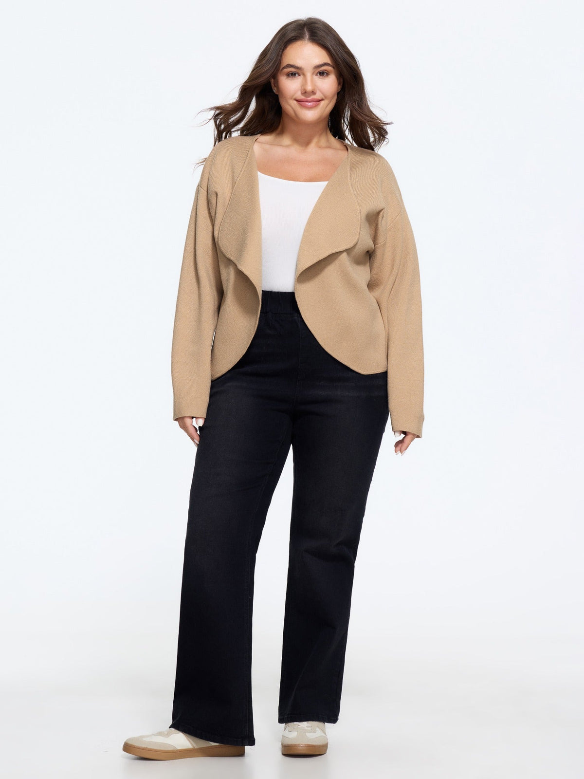 Lapel Collar Open Front Cropped Cardigan