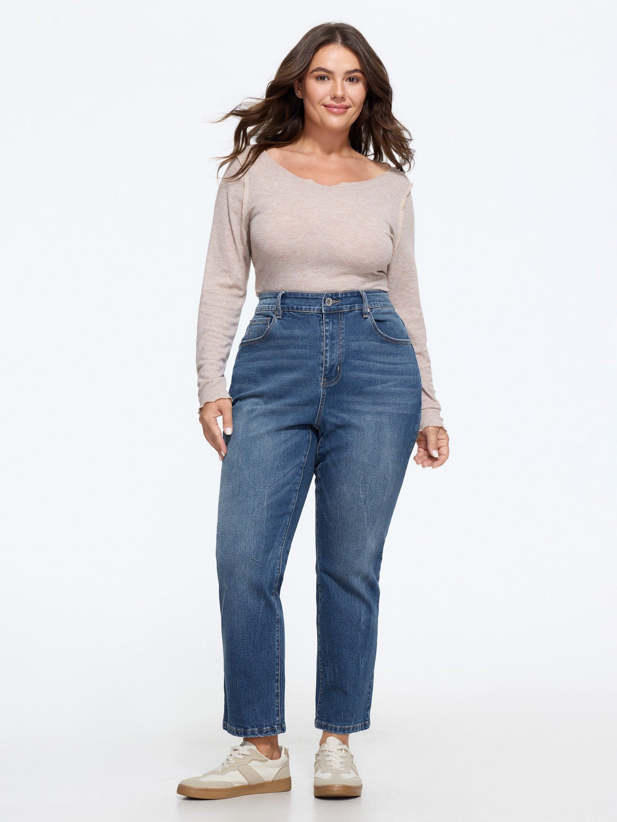 Stretch Washed Straight Leg Jeans
