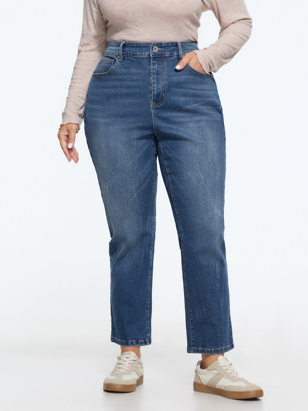 Stretch Washed Straight Leg Jeans