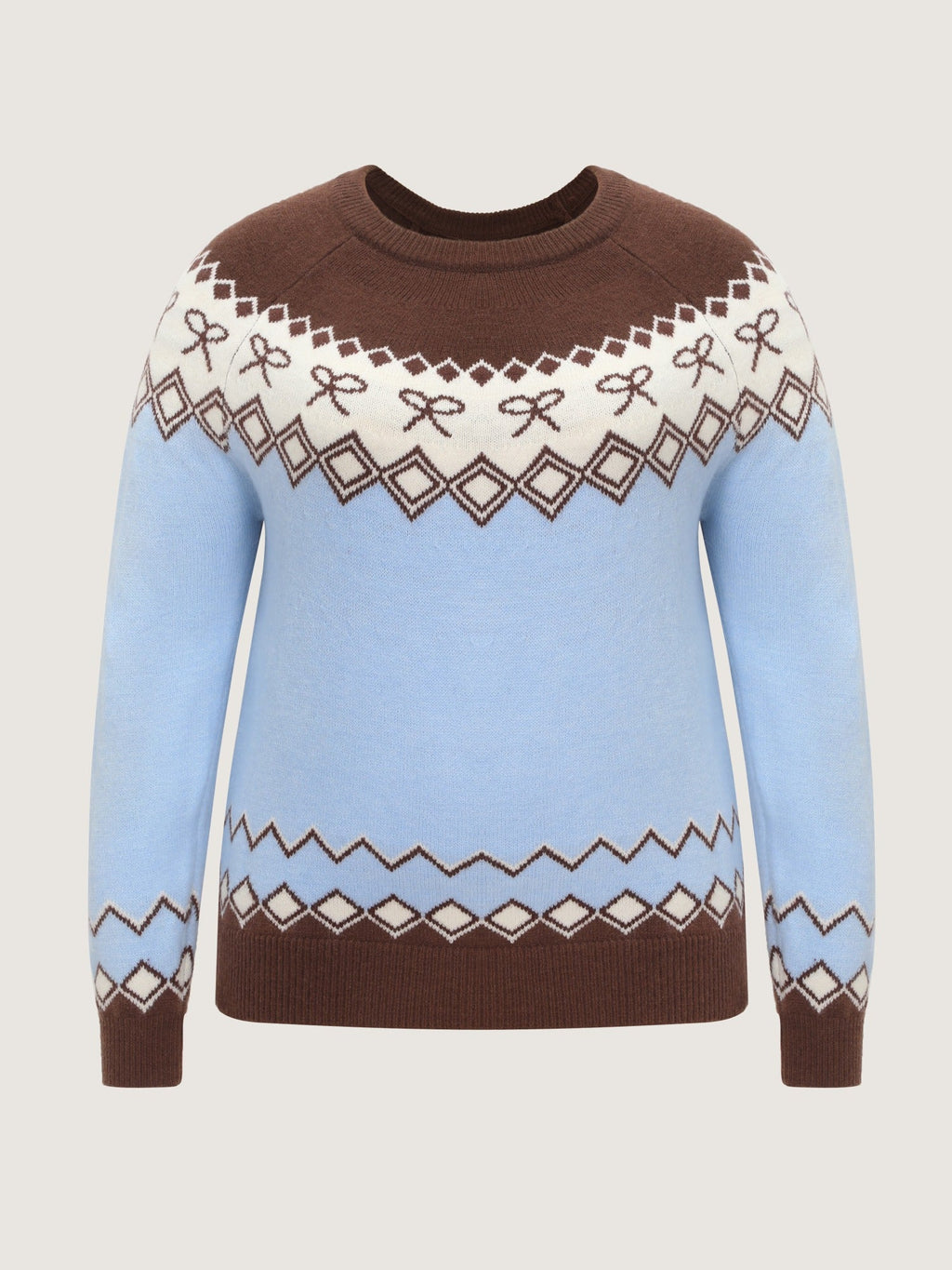 Retro Bow & Diamond Pattern Color Contrast Pullover
