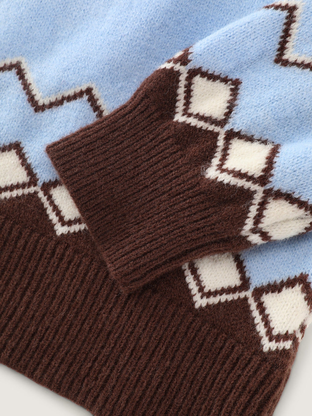 Retro Bow & Diamond Pattern Color Contrast Pullover