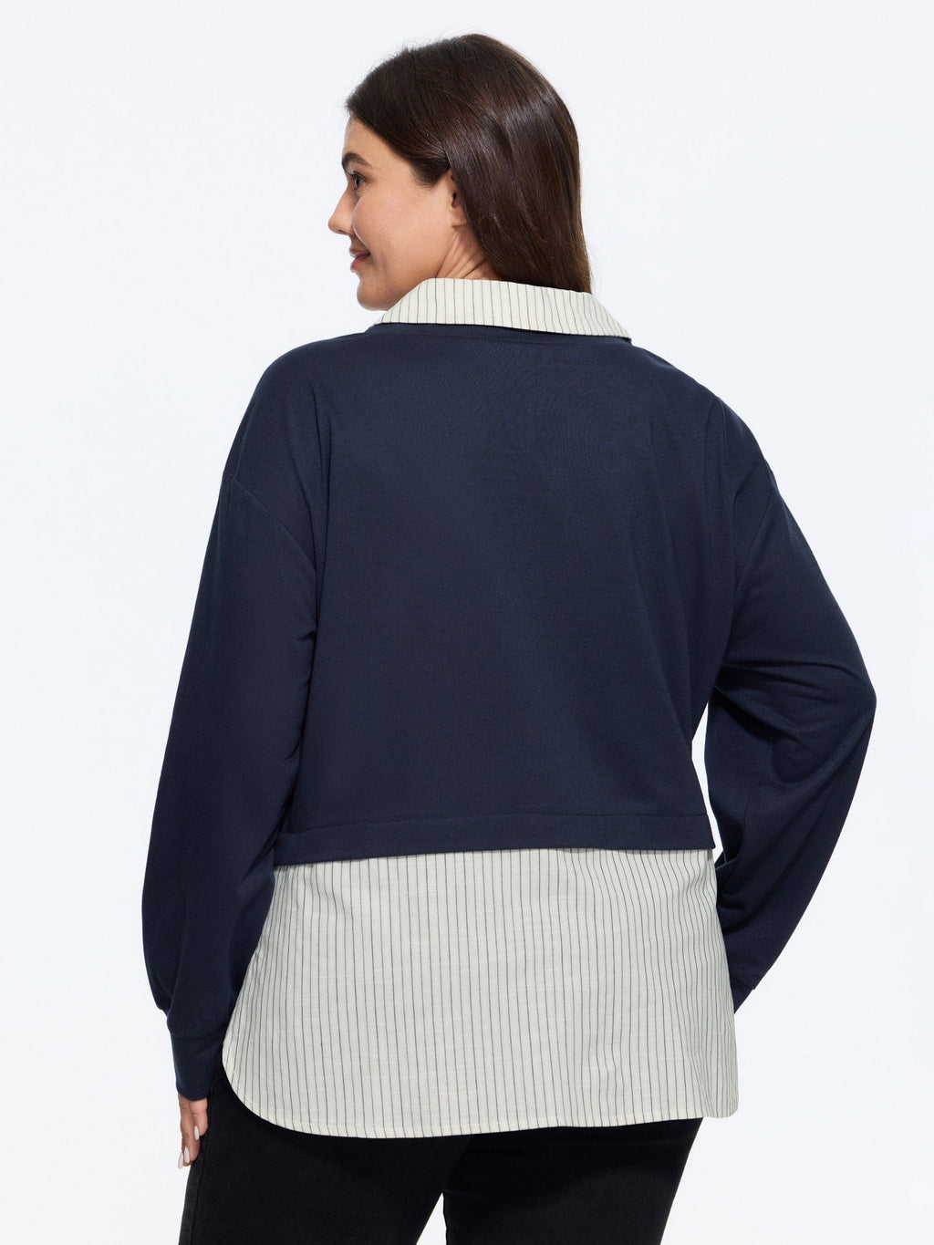 2 In 1 Lapel Collar Striped Hem Blouse