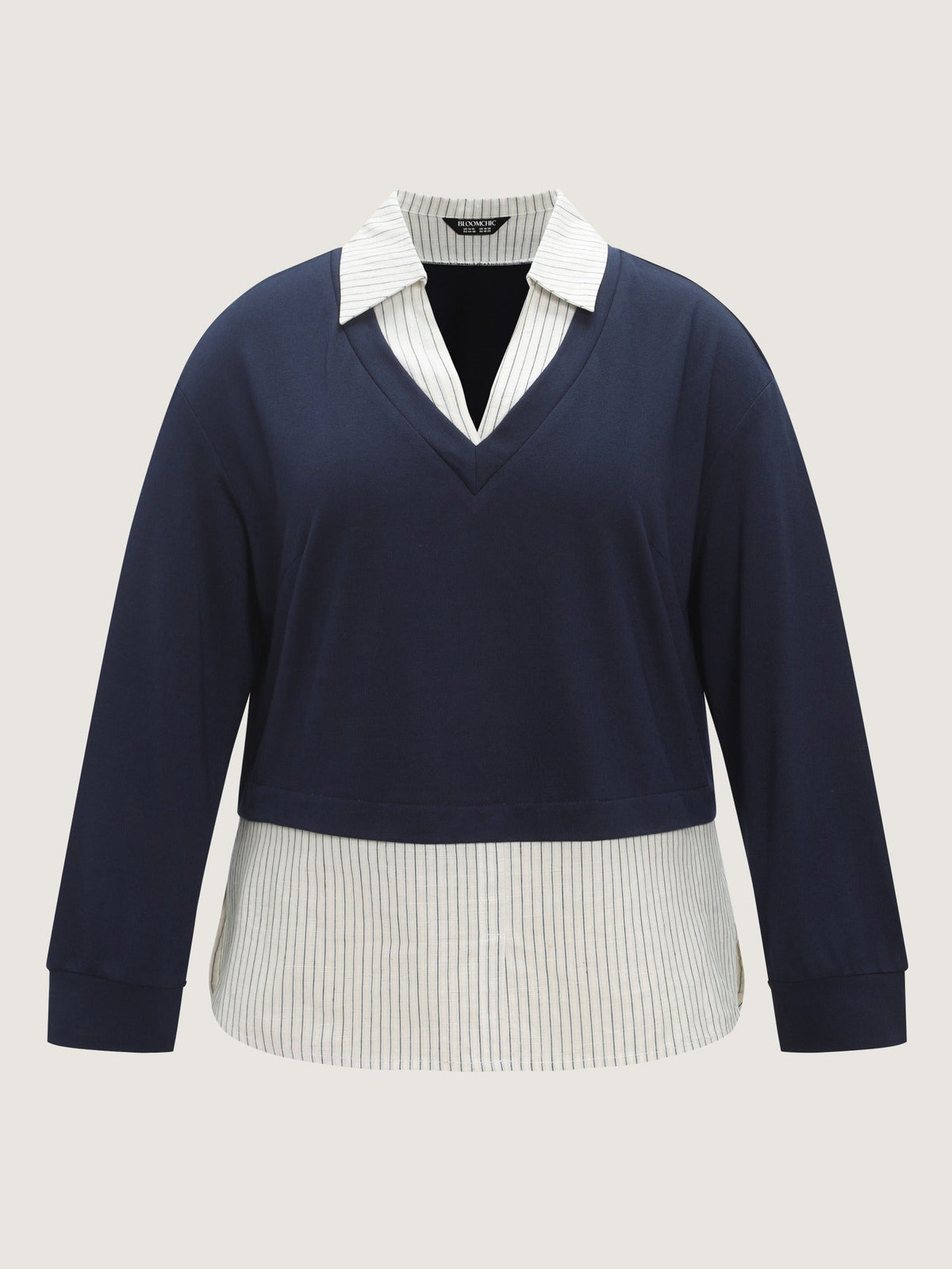 2 In 1 Lapel Collar Striped Hem Blouse