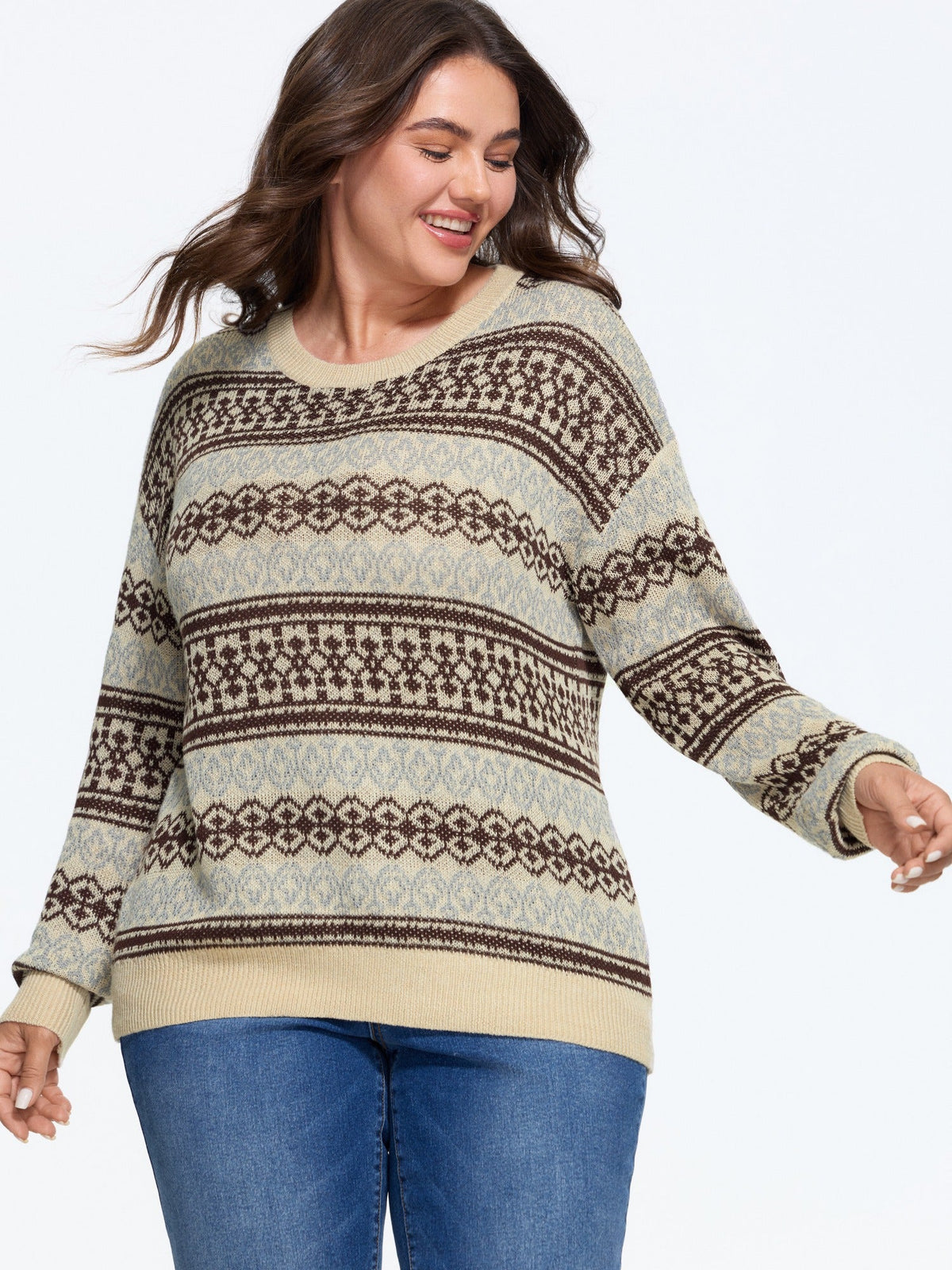 Vintage Geometric Pattern Crew Neck Pullover