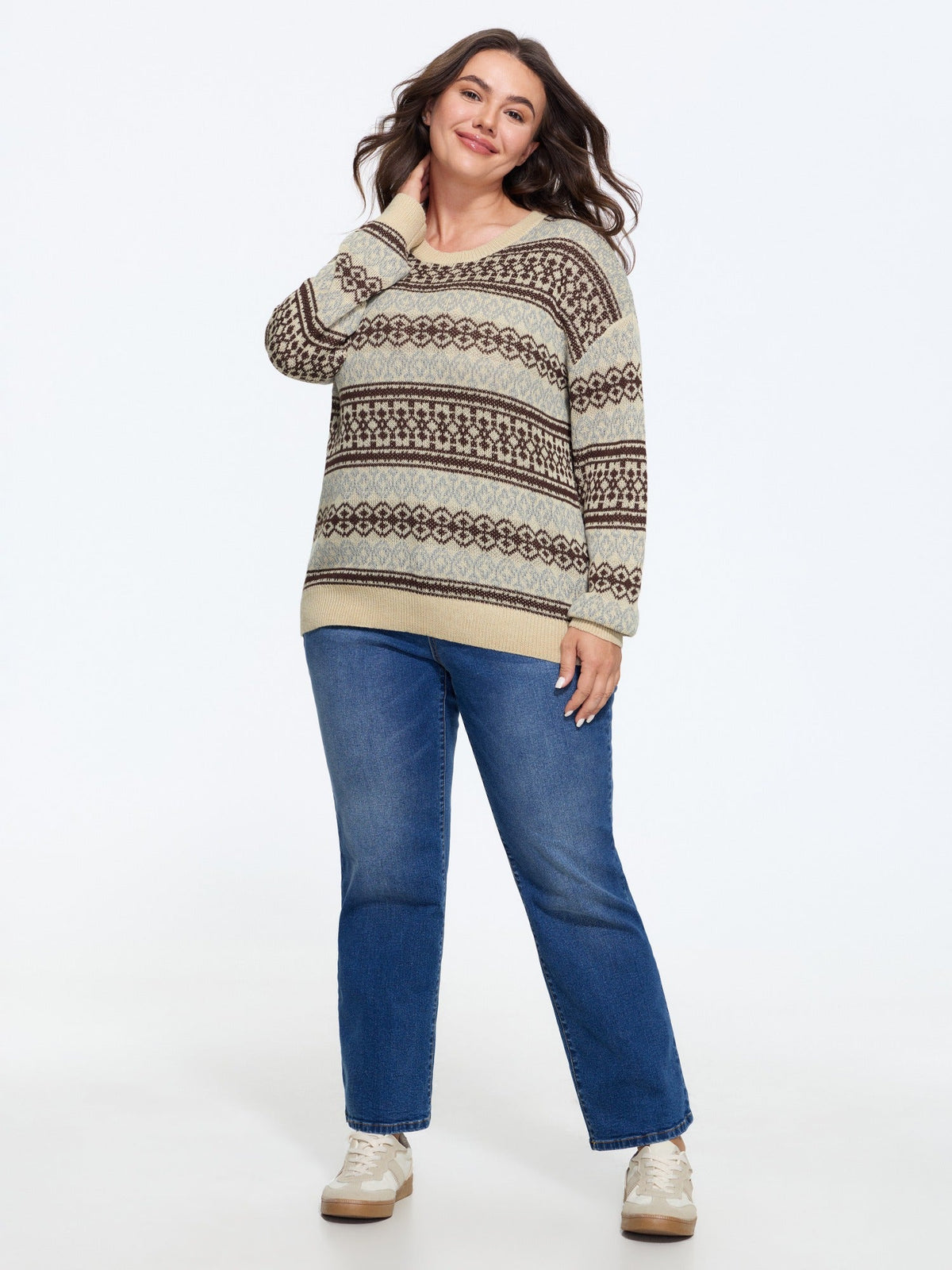 Vintage Geometric Pattern Crew Neck Pullover