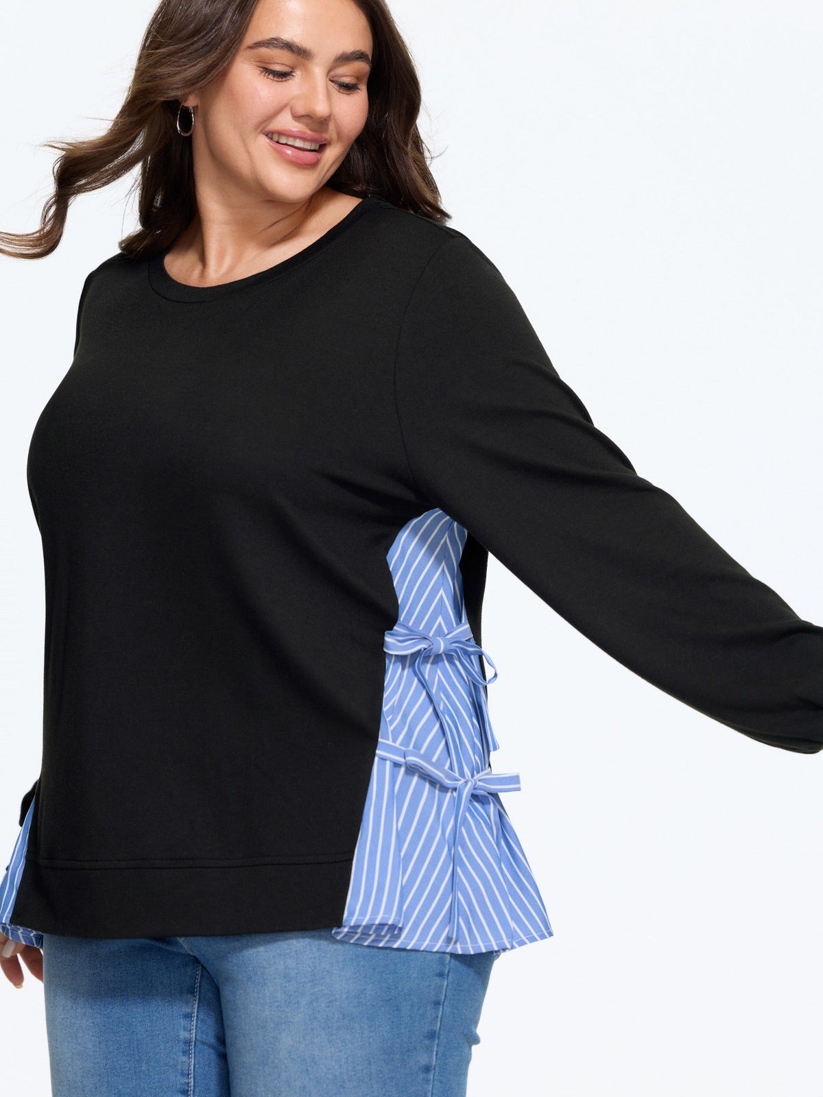 Supersoft Stripe Side Patchwork Bow Tie Detail Sweatshirt