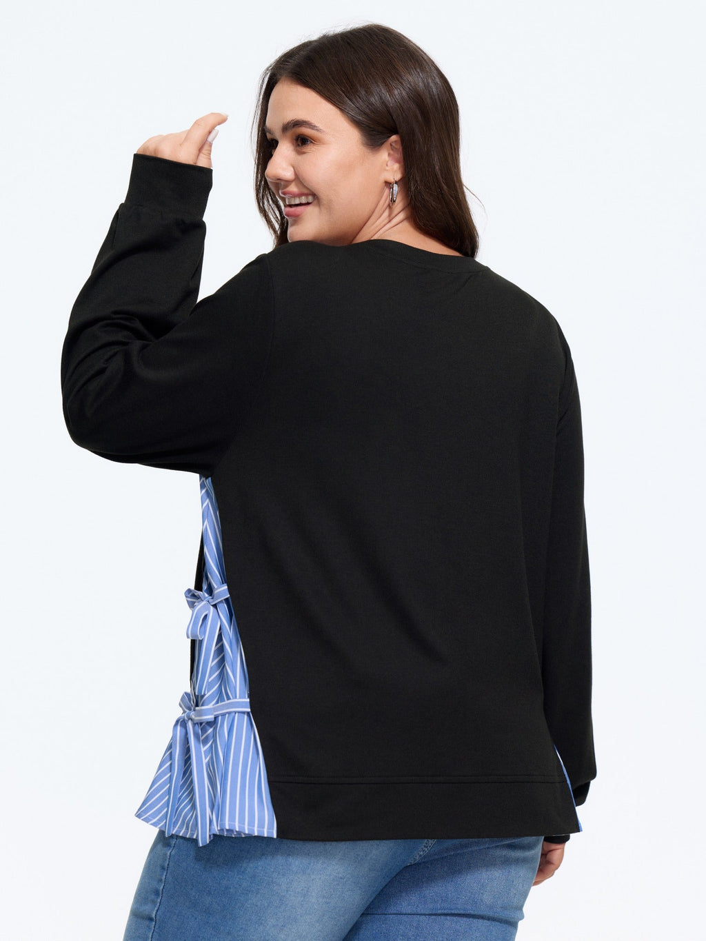 Supersoft Stripe Side Patchwork Bow Tie Detail Sweatshirt