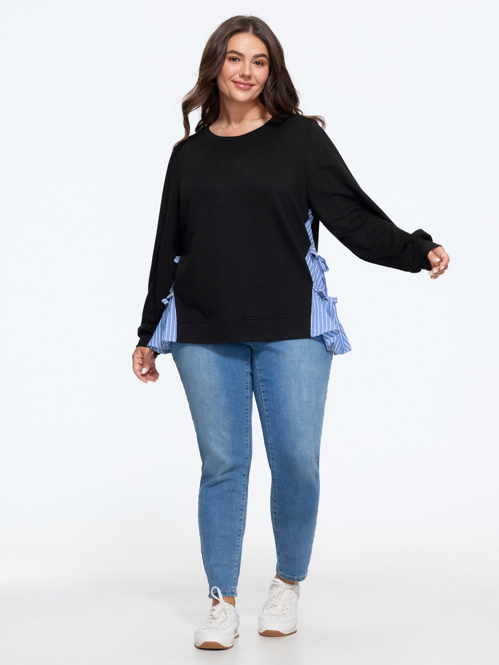 Supersoft Stripe Side Patchwork Bow Tie Detail Sweatshirt