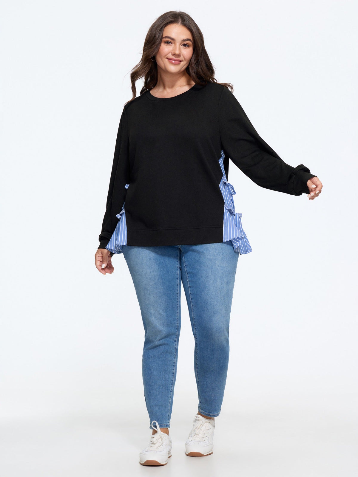 Supersoft Stripe Side Patchwork Bow Tie Detail Sweatshirt