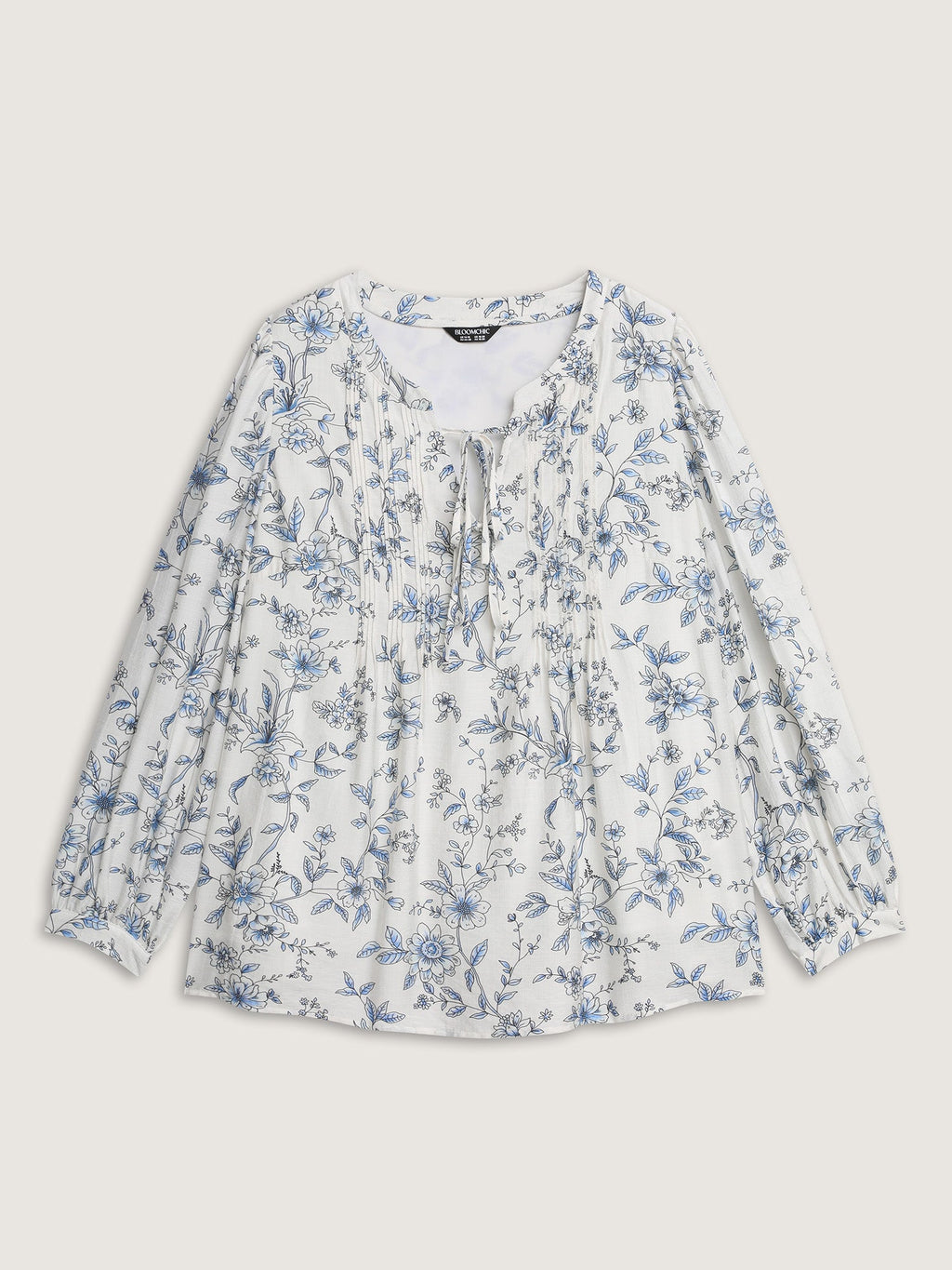 Floral Print Neckline Tie Blouse