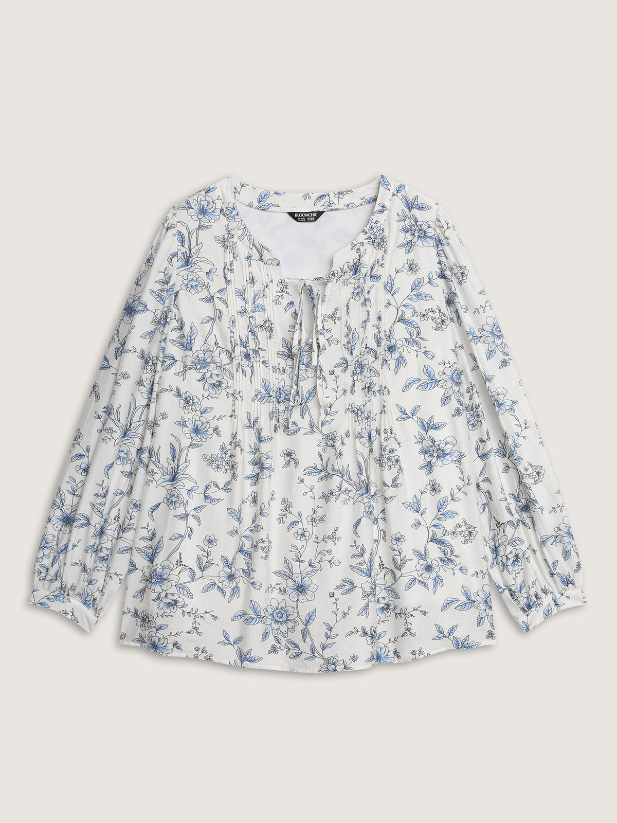 Floral Print Neckline Tie Blouse