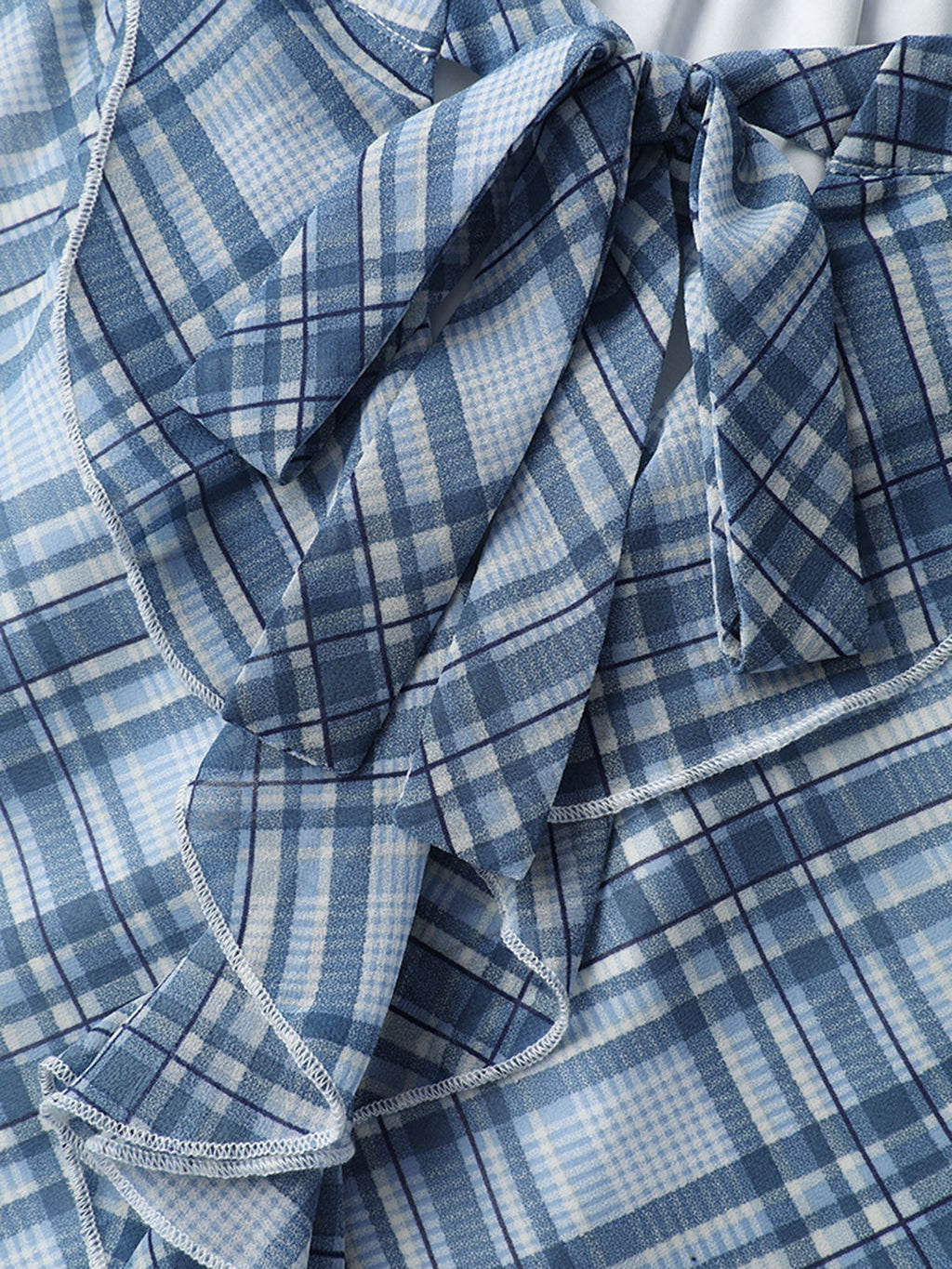 Plaid Print Sheer Ruffled Blouse