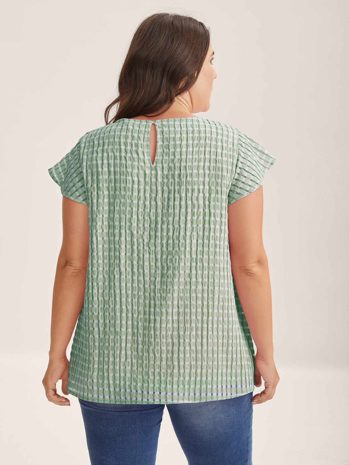 Textured Sheer Lined Flutter Sleeve Blouse