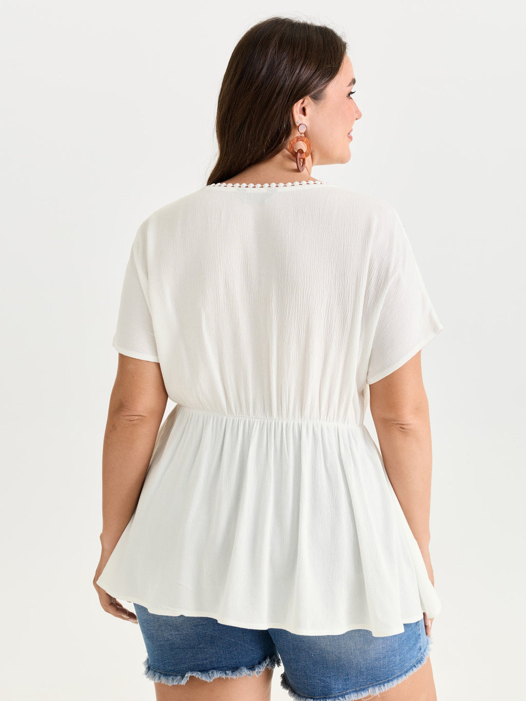 Floral Embroidered Neckline Flowy Blouse