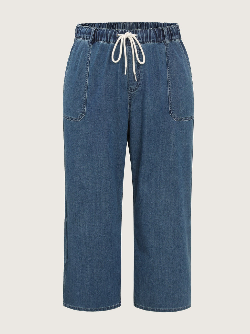 Pull-On Drawstring Elastic Waistband Wide-Leg Jeans