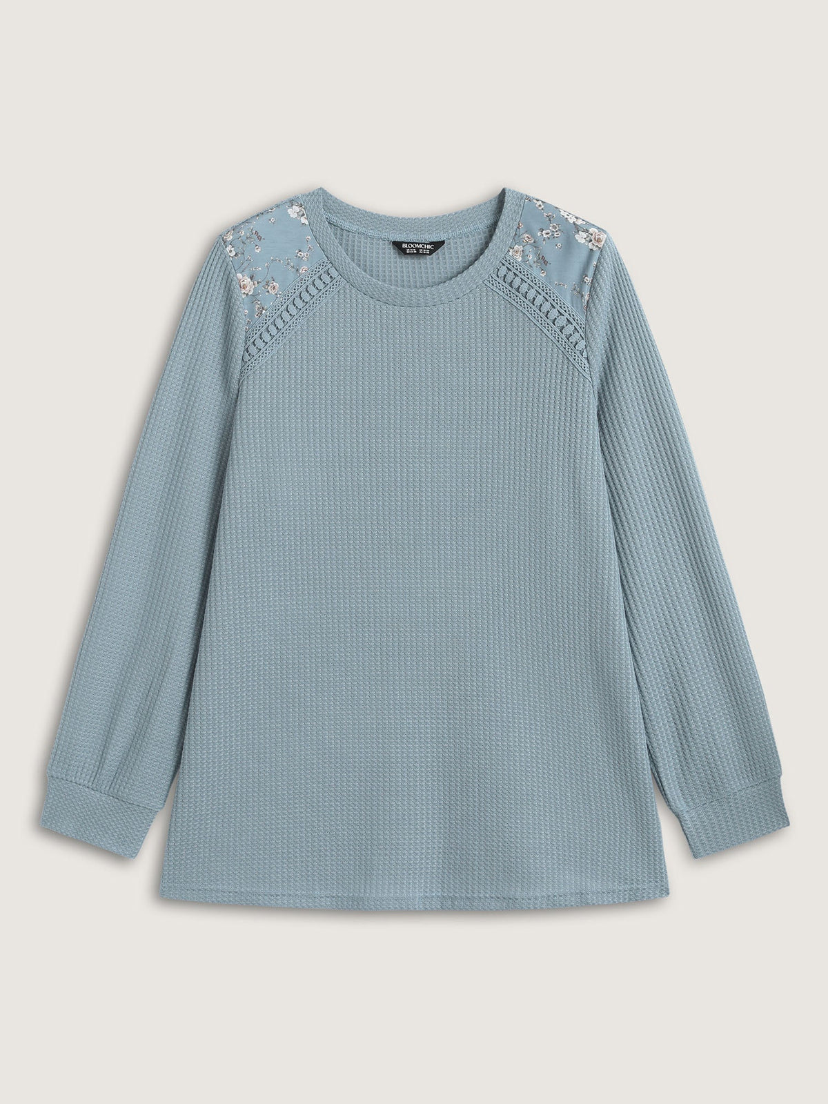 Waffle Spliced Floral Lace Sweatshirt