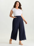 Cut-Out Embroidered Hem Plain Pants