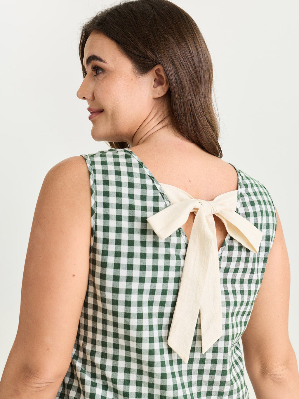 Supersoft Check Print Open Back Blouse