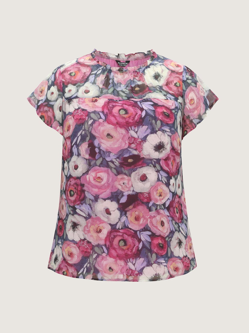 Floral Blend Print Mesh Blouse