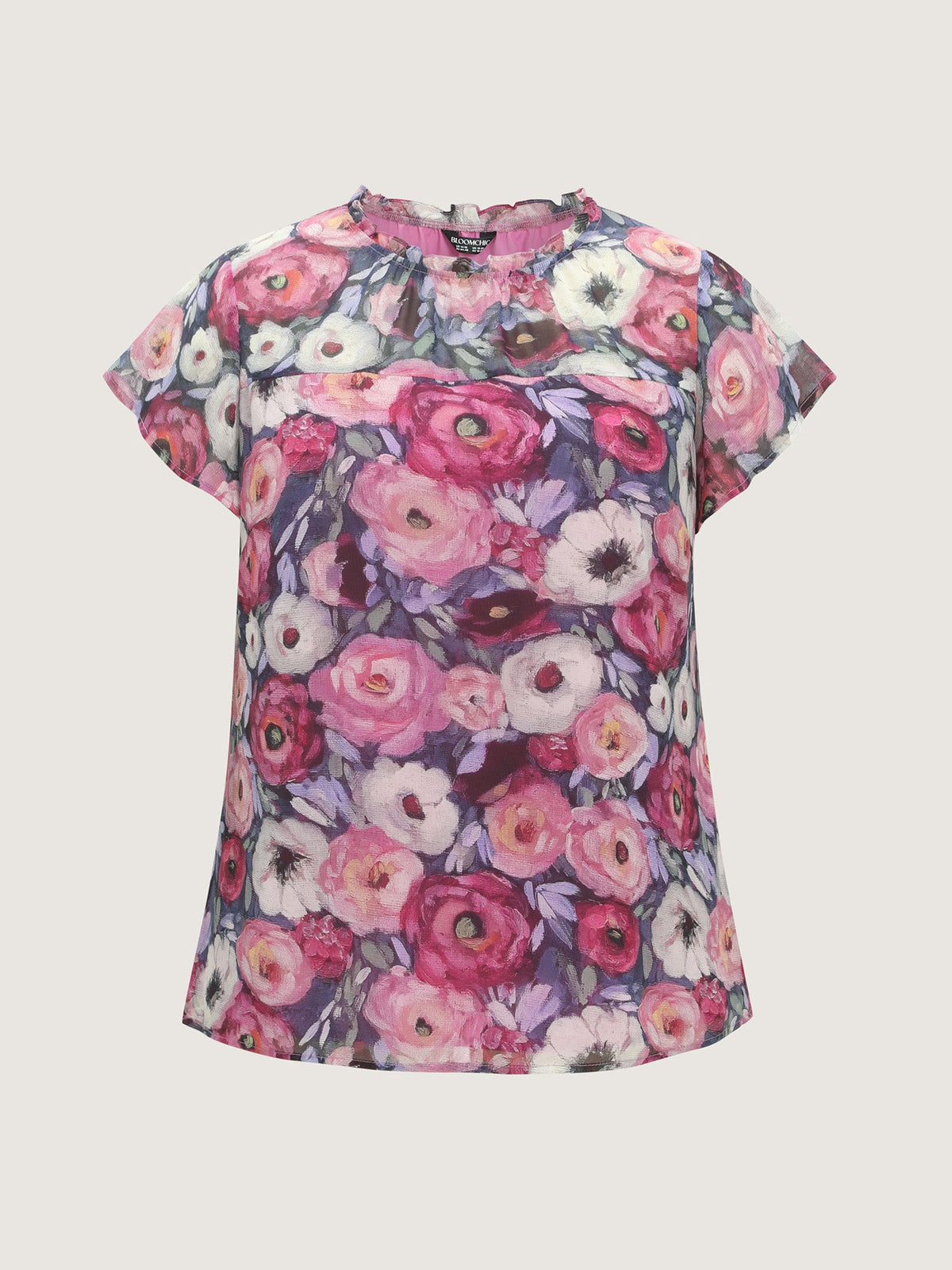 Floral Blend Print Mesh Blouse