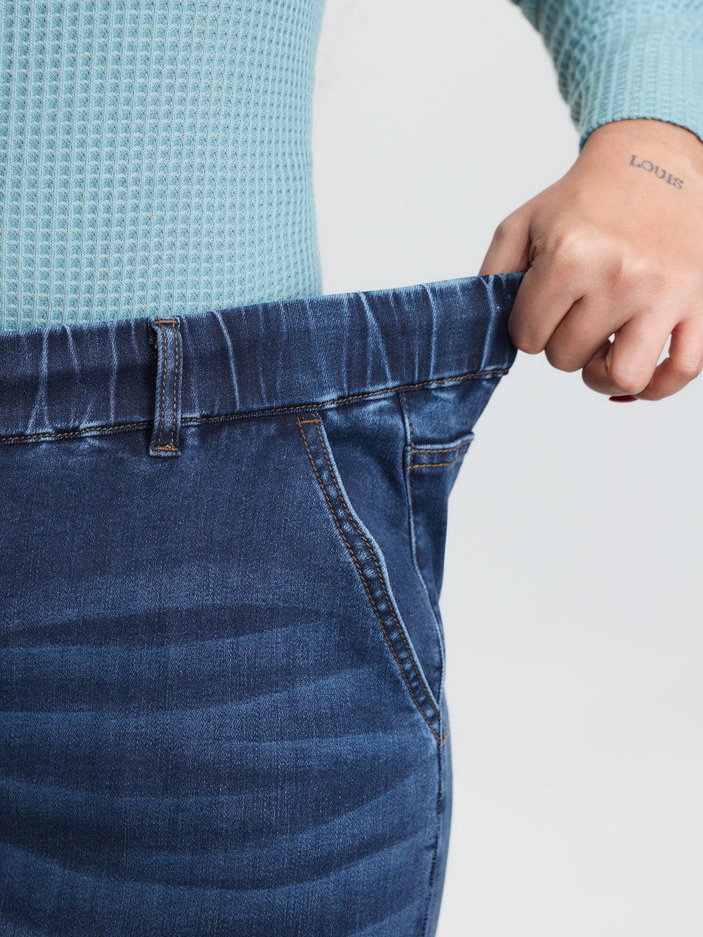 Pull-On High-Rise Drawstring Boyfriend Jeans
