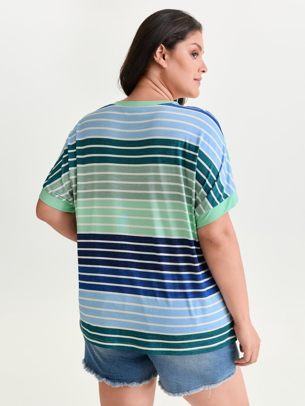 Colorful Gradient Stripe Round Neck T-Shirt