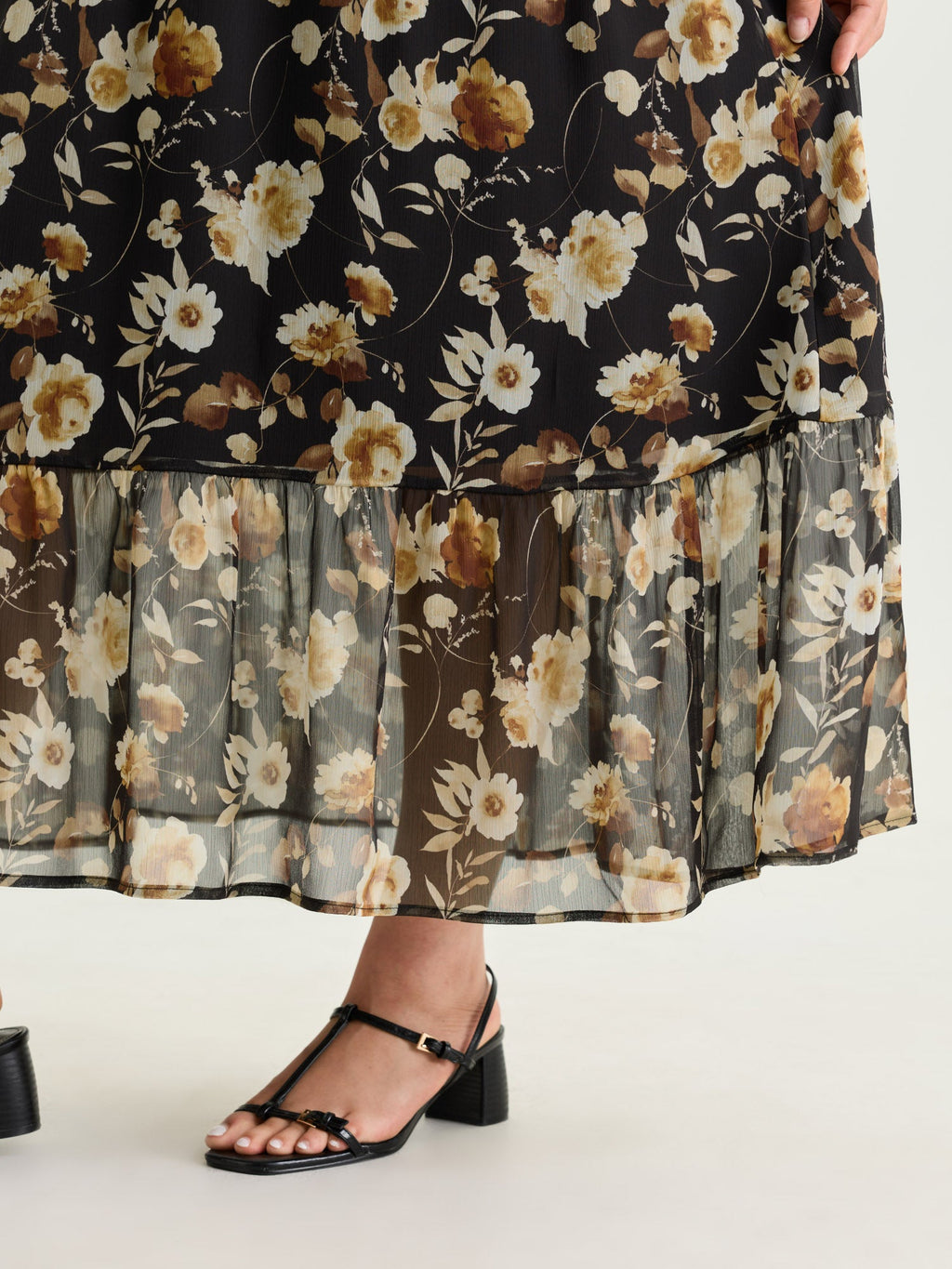 Floral Print Pockets Shirred Mock Neck Maxi Dress