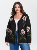 Floral Pattern Jacquard Wavy Edge Knit Cardigan