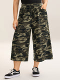 Camouflage Tie-Waist Wide-Leg Capri Pants