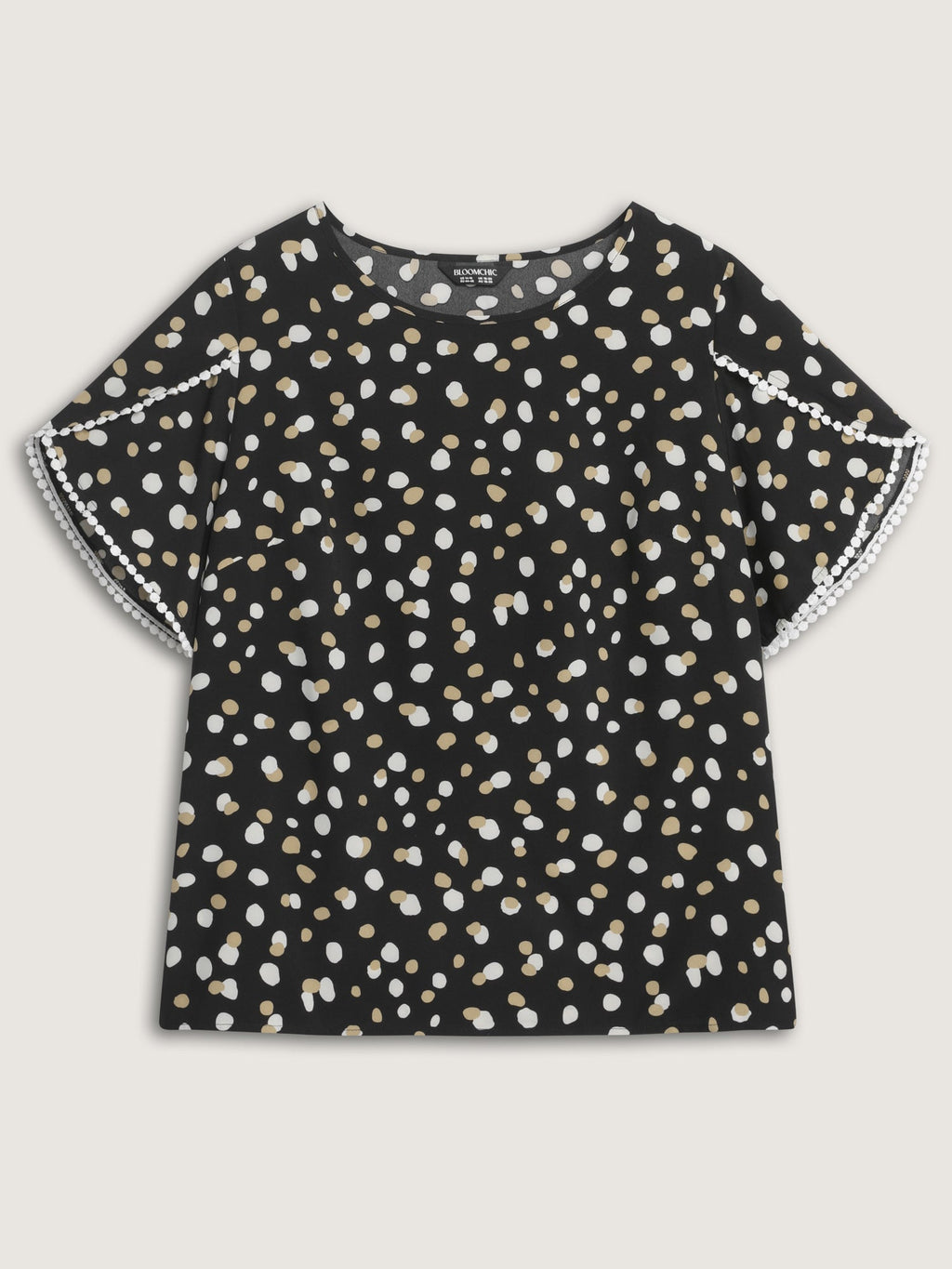 Irregular Polka Dots Print Lace Trim Blouse