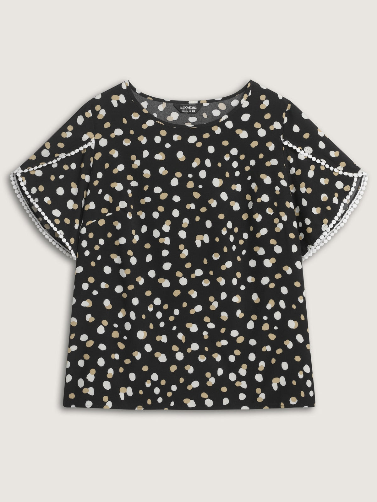Irregular Polka Dots Print Lace Trim Blouse