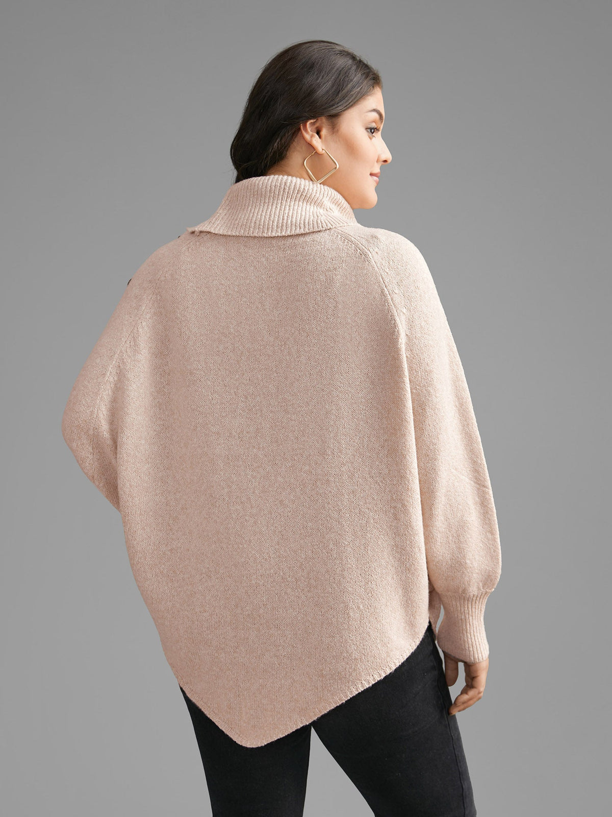 Turtleneck Cable Knit Asymmetrical Hem Pullover