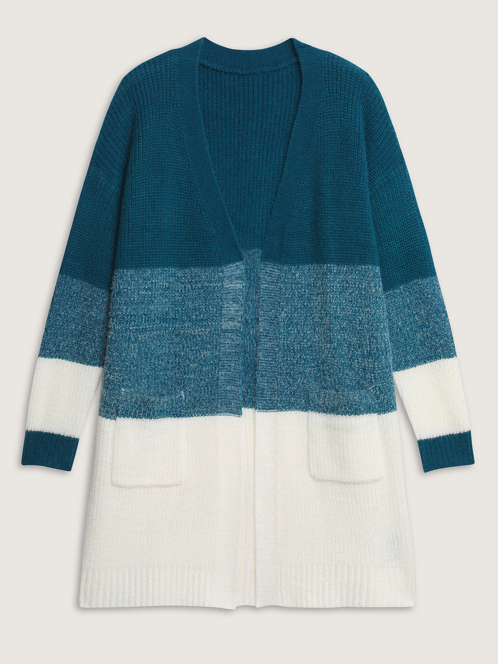 Super Stretchy Colorblock Fuzzy Textured Knit Cardigan