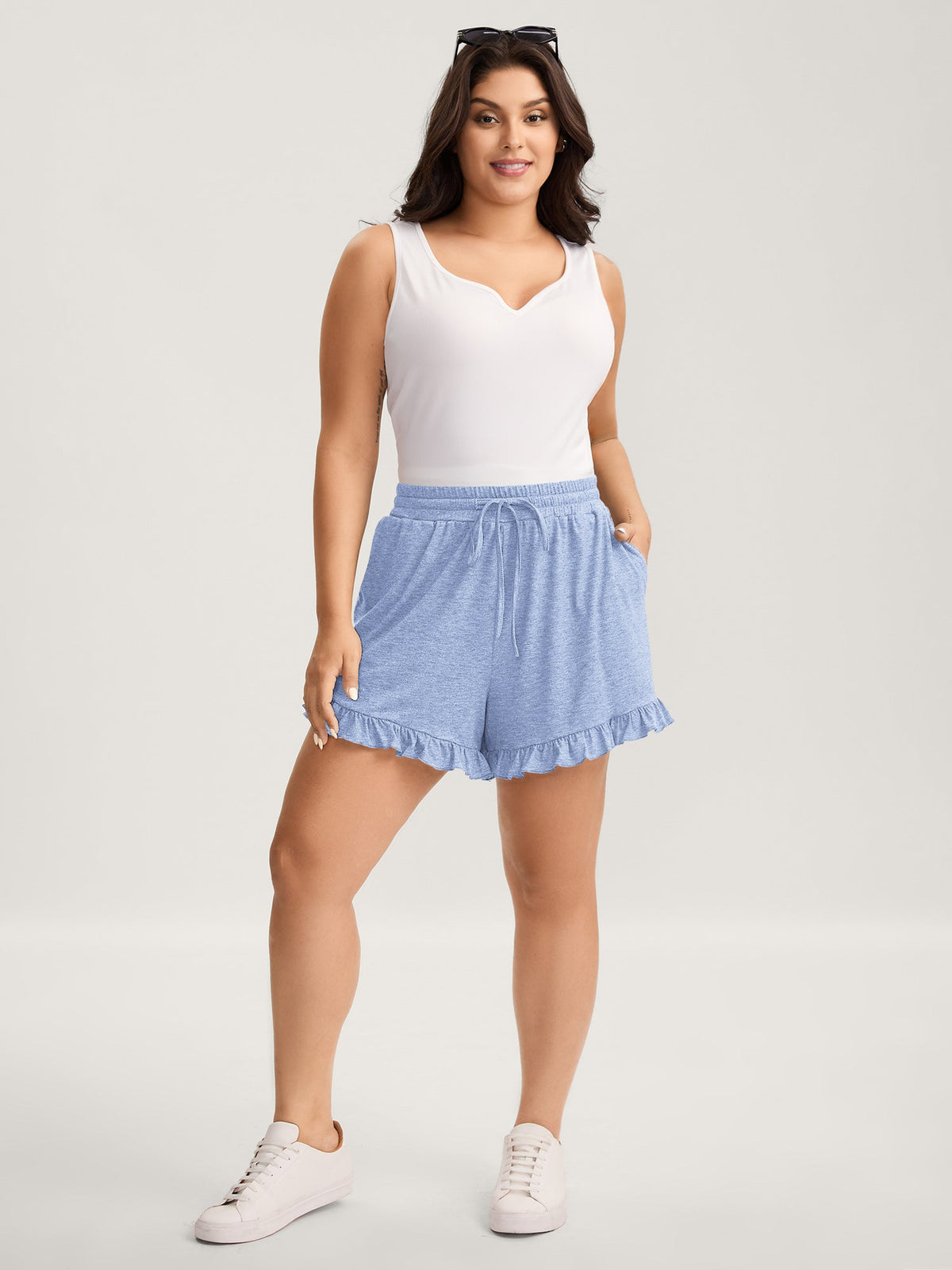 Supersoft Mixed Color Knit Drawstring Ruffled Shorts