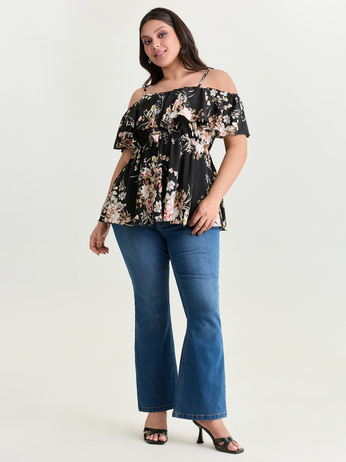 Large Floral Print Cold-Shoulder Blouse