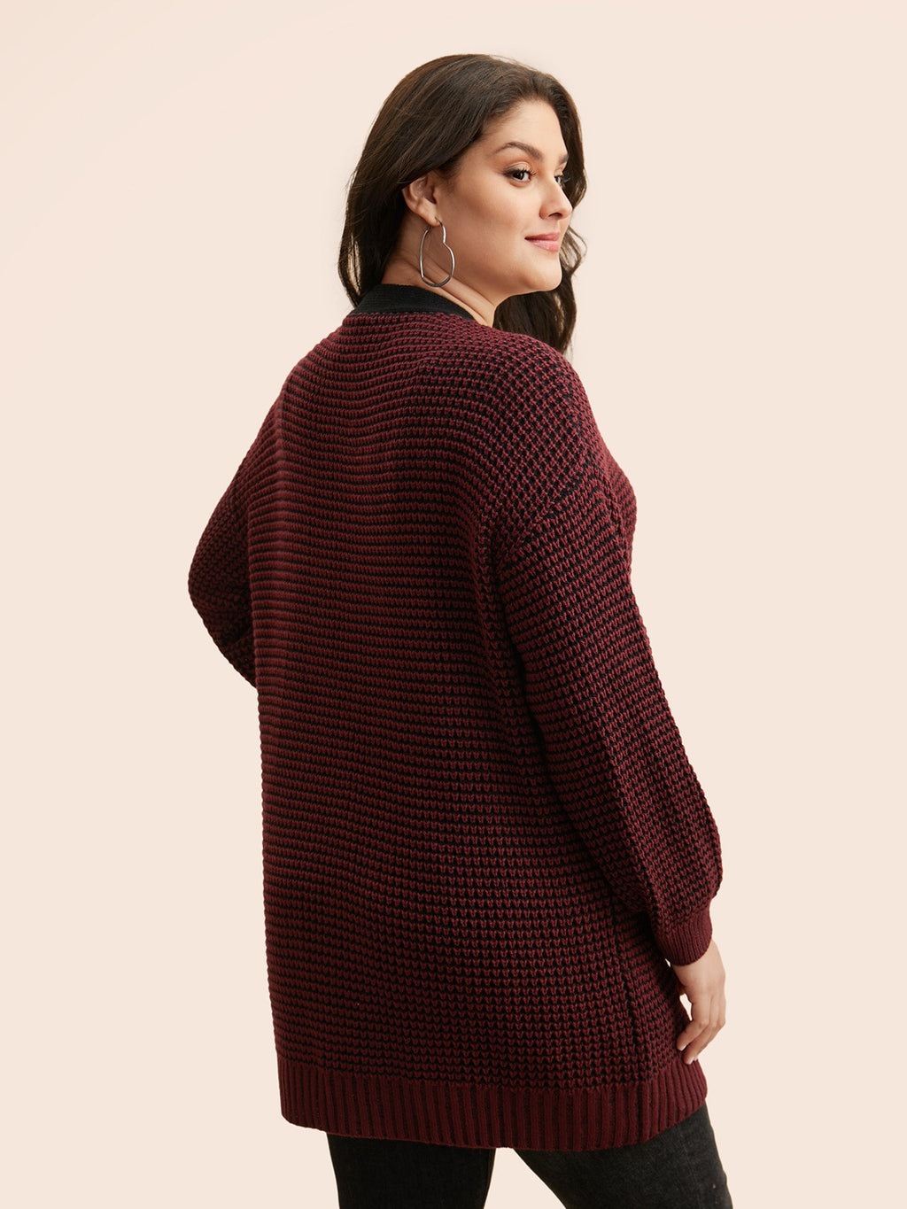 Contrast Textured Drop Shoulder Sleeve Cardigan