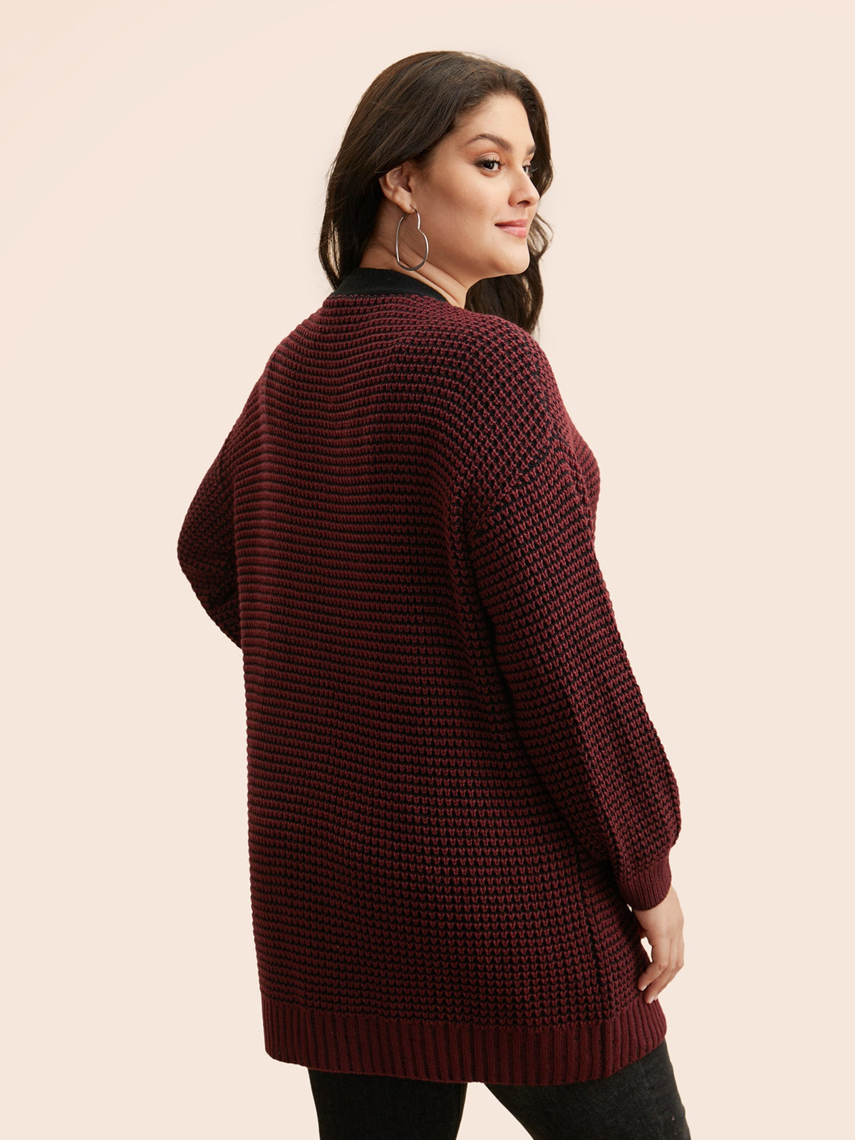 Contrast Textured Drop Shoulder Sleeve Cardigan
