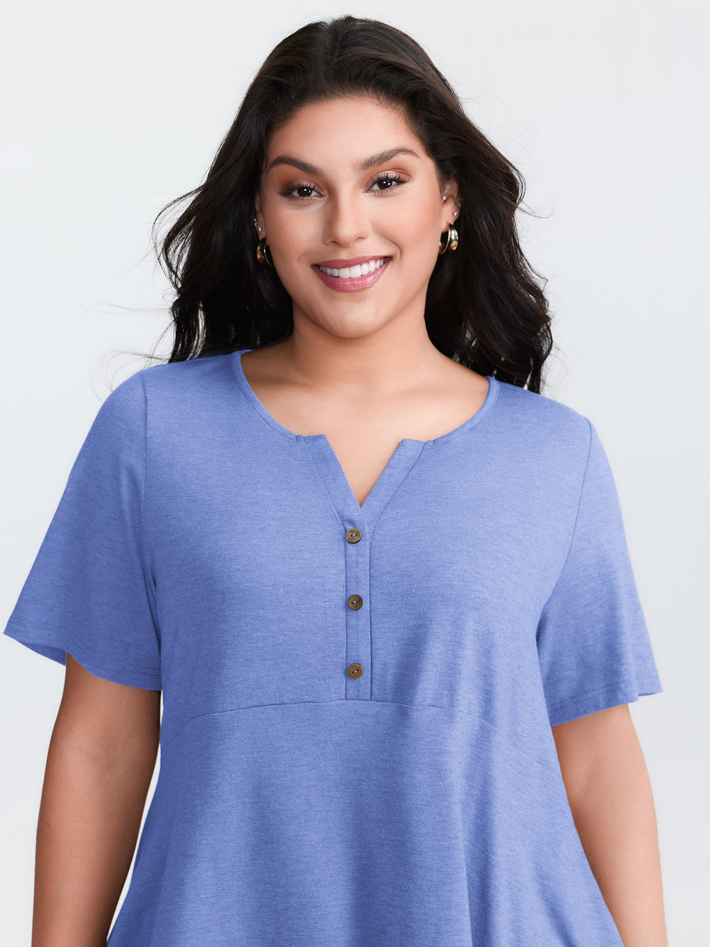 Supersoft Stretchy Ruffled Hemline Button T-Shirt