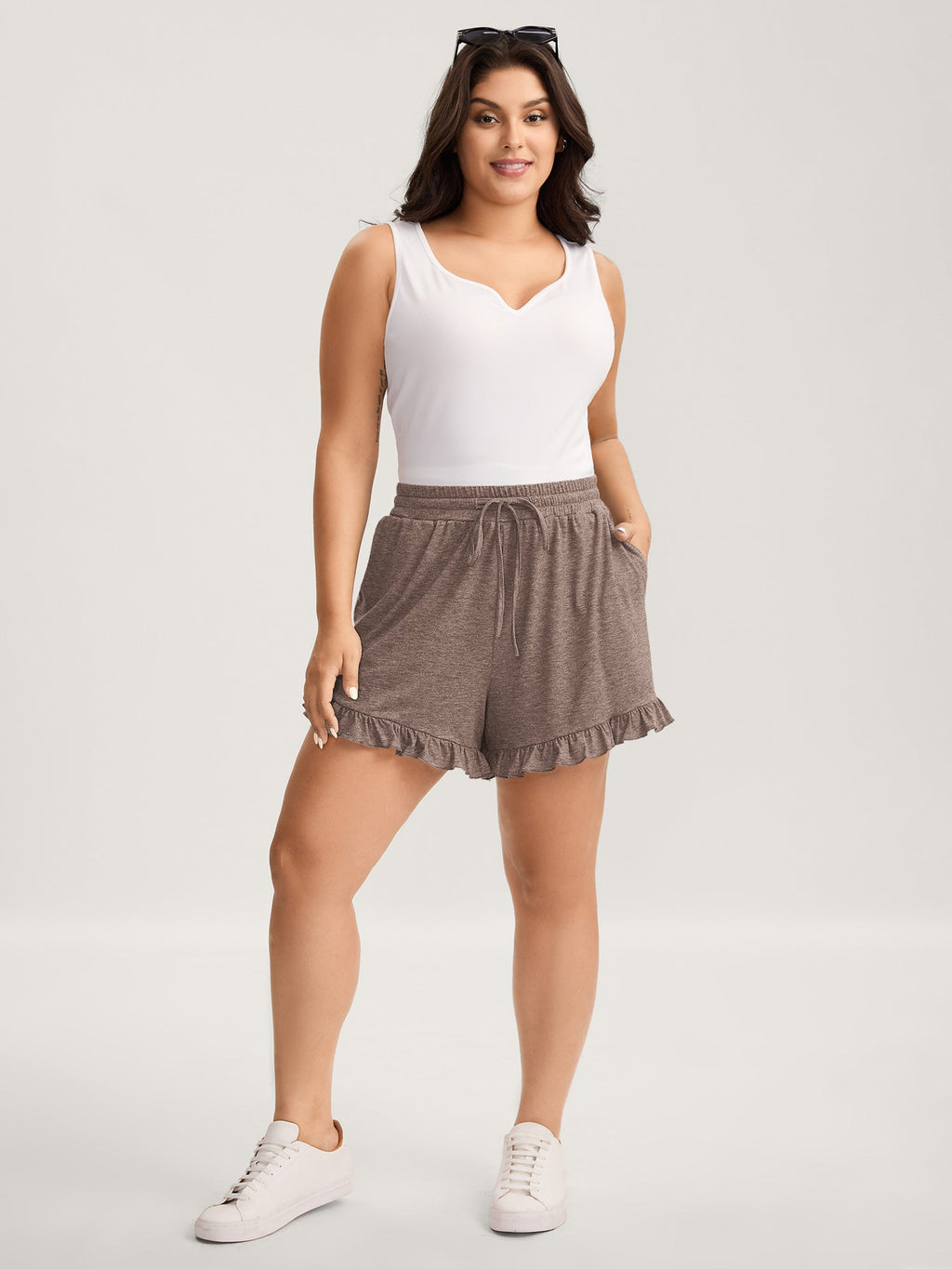 Supersoft Mixed Color Knit Drawstring Ruffled Shorts