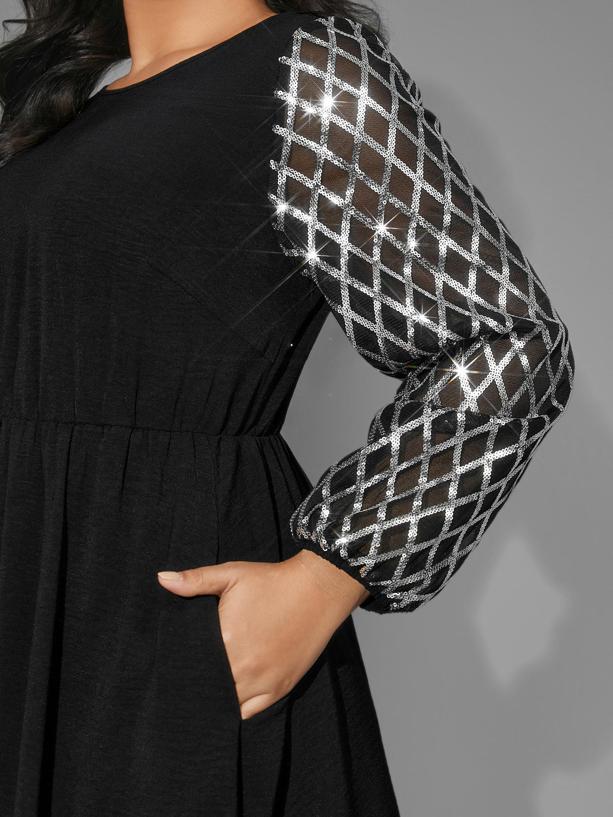 Texture Sequin Mesh Patchwork Midi Dress