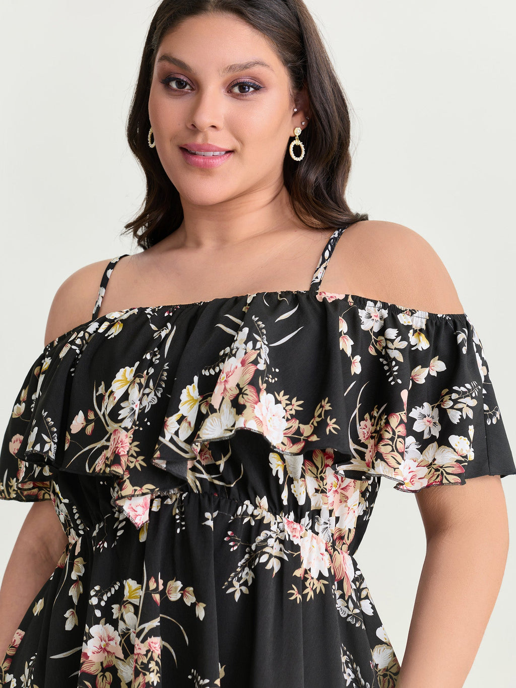 Large Floral Print Cold-Shoulder Blouse