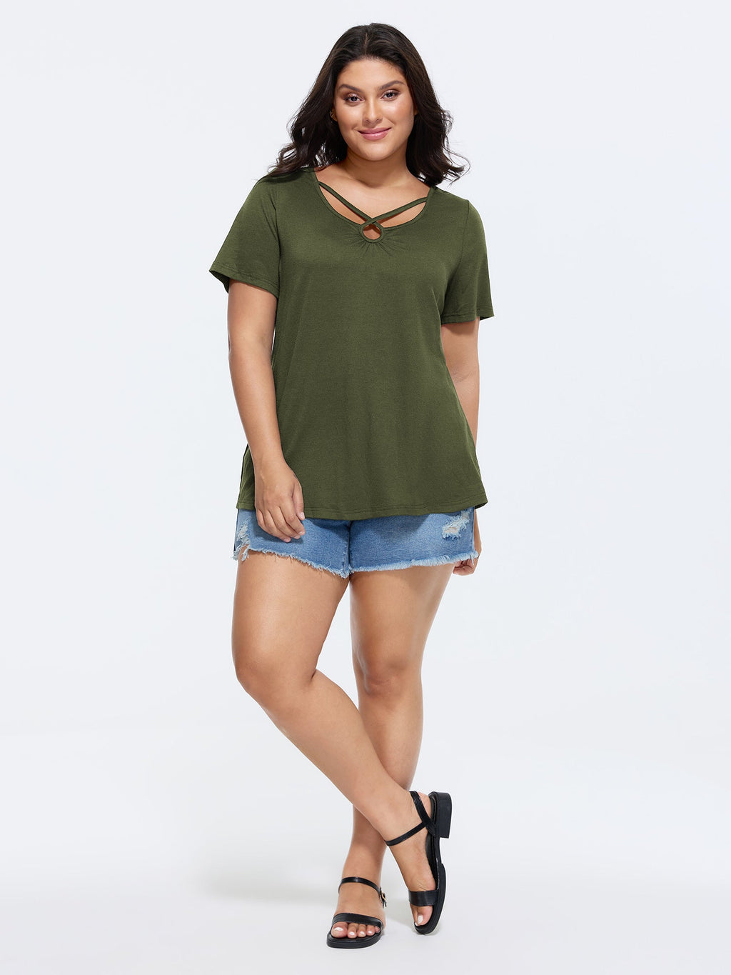 Supersoft Cut-Out Neckline Plain T-Shirt